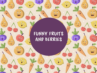 Free Vector Pattern With Funny Fruits and Berries free freebie graphics pattern typography vector vegetables