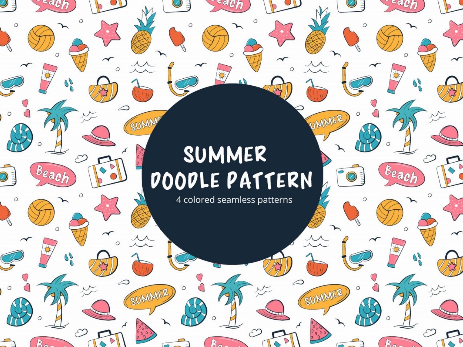 Summer Vector Seamless Doodle Free Pattern