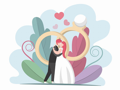 The Bride and Groom Kiss Free Vector Illustration wedding