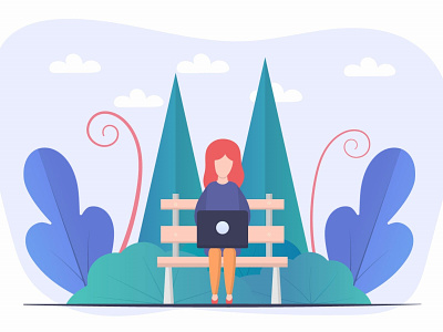 Girl at a Laptop in the Park Free Vector Design design free freebie freelance graphic design graphics illustration laptop