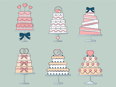 Set of Free Vector Illustrations of Wedding Cakes