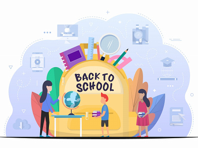 Boy and Girl are Going to School Free Vector Design