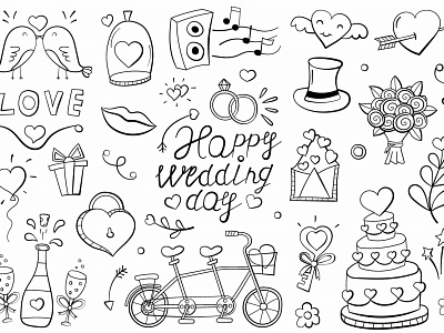 Free Vector Design for Doodle Wedding Theme ai design doodle doodles free freebie graphics illustration illustrations illustrator love marriage married png vector wedding
