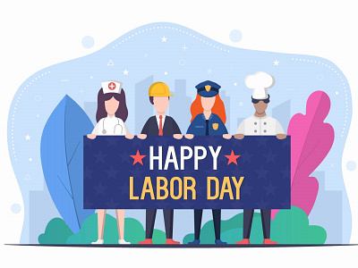 Happy Labor Day Free Vector Design day design holiday holidays illustration illustrations illustrator labor people vector
