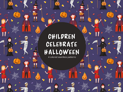 Children Celebrate Halloween Free Vector Seamless Pattern backgrond background backgrund design free freebie graphics halloween hallowen helloween pattern patterns pumpkin seamless vector