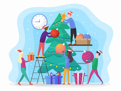 Preparation for the New Year Free Vector Illustration chirstmas chrismas chrismast design event family free freebie graphics illustration illustrations people toy toys tree trees vector xmas сhristmas
