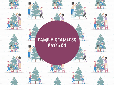 Family Decorates Christmas Tree Free Seamless Vector Pattern