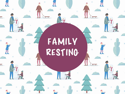 Family in winter in the park free vector seamless pattern