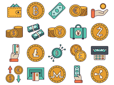 Money Vector Freebie Icon Set bitcoin design dollar dollars free freebie graphics icon icons illustration money typography vector