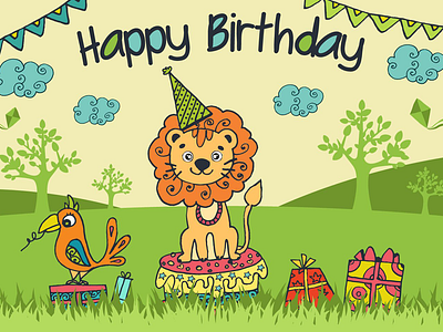 Happy Birthday Funny Lion Freebie Illustration design free freebie graphics happy birthday illustration lion typography vector