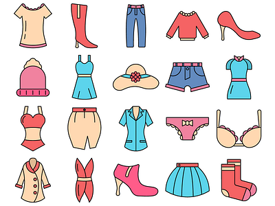 Women Clothes Vector Freebie Icon Set by GraphicSurf.com on Dribbble