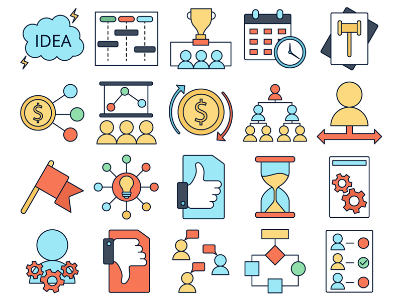 Download Project Management Vector Freebie Icon Set by DesZone.net - Free Vector Graphics on Dribbble