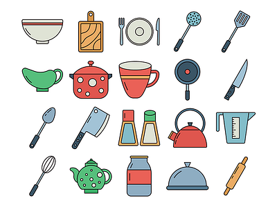 Kitchenware and Items Vector Free Icon Set free freebie freeicons graphics icons kitchenware typography vector