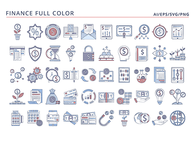 50 Finance Icons (AI, EPS, SVG, PNG files)