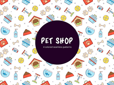 Pet Shop Linear Seamless Pattern graphics pattern pet shop typography vector