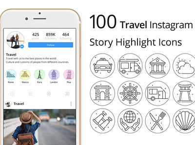 Travel Instagram Story Highlight Icons graphics icons instagram instagram stories travel typography vector