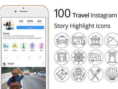 Travel Instagram Story Highlight Icons graphics icons instagram instagram stories travel typography vector