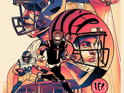 Super Bowl 56 bengals cincinnati cooper kupp design football illustration jack c. gregory jamarr chase joe burrow los angeles matthew stafford nfl poster rams super bowl super bowl 56