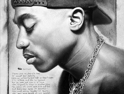 Tupac Shakur 2pac 90s all eyez on me black and white charcoal hip hop illustration jack c. gregory portrait poster rap realism tupac