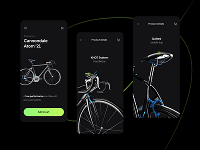Bike Shop Interaction 3d animation app bicycle bike c4d cart clean ecommerce interaction interface minimal motion shop simple smooth store ui ux wheels