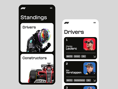 Formula 1 App cards driver f1 formula1 interaction mobile mobile app motion design motorsport race racing sports