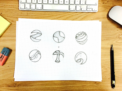 Sketching & researching concept desk dotted grid logo