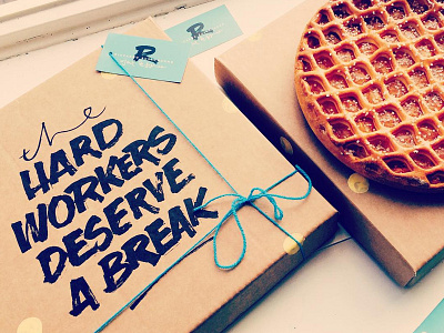 The Hard Workers Deserve a Break cake calligraphy packaging typography