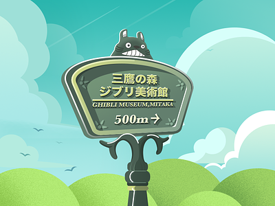 Signpost art museum distance illustration miyazaki signpost
