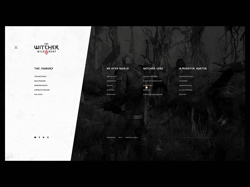 The Witcher 3 - Navigation Menu animation dark experience fantasy game gaming menu microsite ux video game web witcher