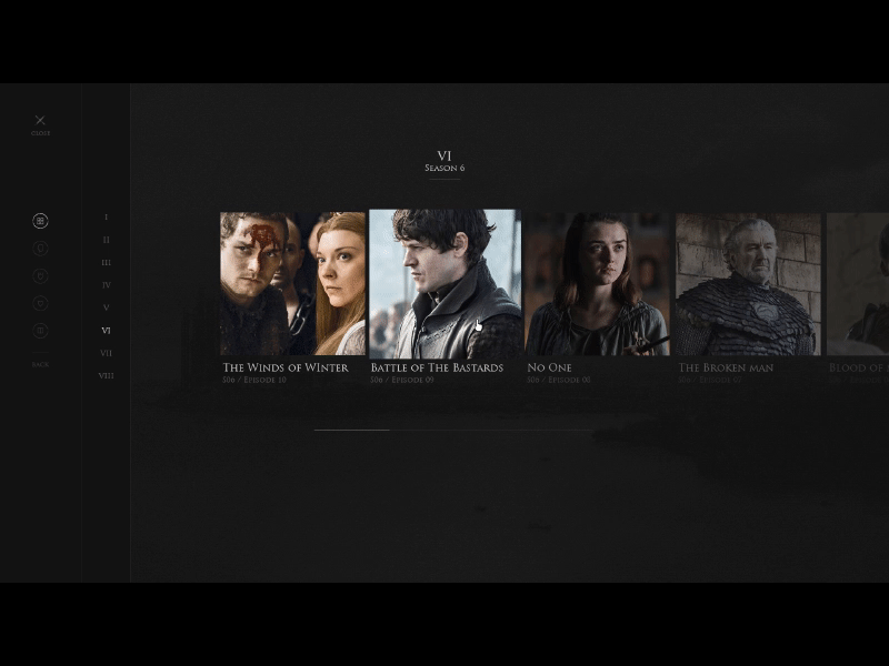 Navigation Menu - Game of Thrones Viewer's Guide Experience animation dark experience full screen game of thrones got landing menu nav series tv video