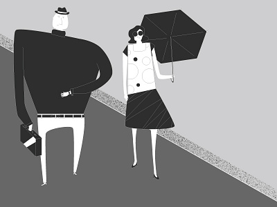 Jetsetters black bw couple female girl male man people. characters texture umbrella white woman