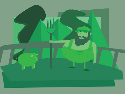 Farmer color farm farmer green man pig pitchfork