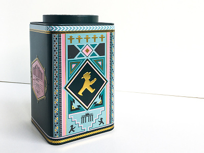 Tea Tin Design art deco embossing gift design gold graphic design labeling product design tea tin