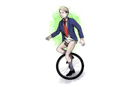 Pantsless Unicycle Rider cartoon comic digital illustration ink