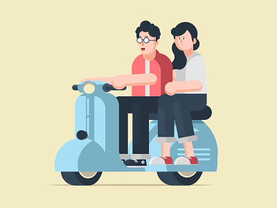 Couple On Scooter classic design flat design illustration lifestyle scooter vespa