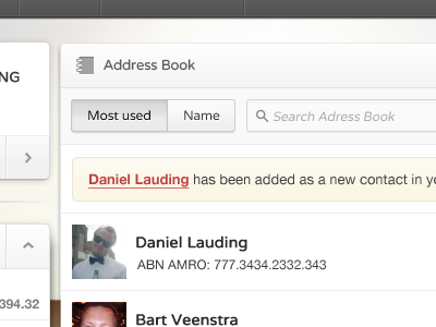 New contact added, right backbase contact launchpad message ui widget