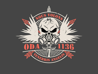 Skull "ODA 1136" artwork badge gas mask graphic illustration logo modern retro skull vector vintage style