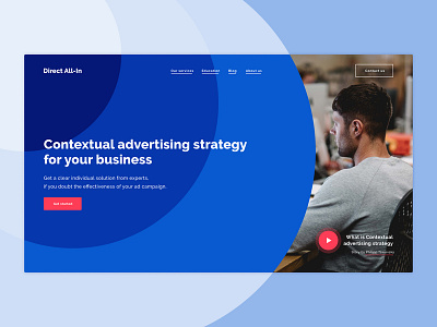 Direct All-In First Screen agency blue circles colors dark blue homepage marketing minimal pink ui website