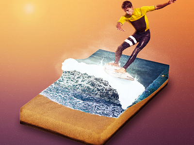 Surfer Tiny Beach beach design digital art digital design digital painting graphic design illustration image manipulation surf surfer