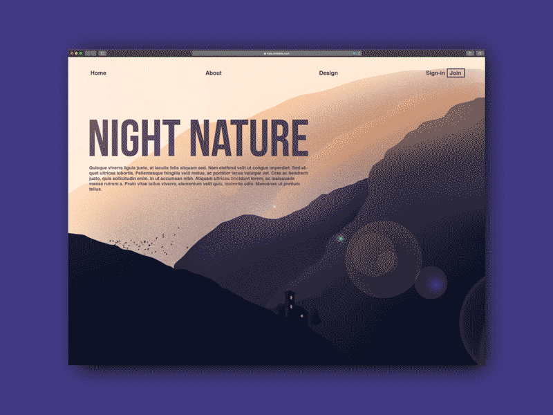 Night Nature animated transition animation landing page motion mountain parallax website slider ui ux webdesign