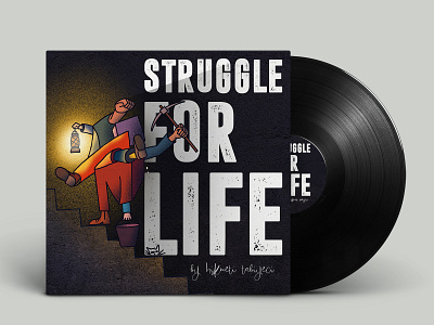 STRUGGLE FOR LIFE abstract art cartoon cover design flat illustration record cover typography vector art