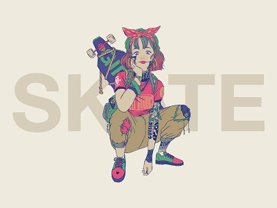 Skate girl girl girl illustration illustration longboard portrait punk skater tattoo