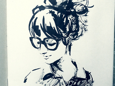 Girl with glasses cesar cutipa doodle girl ink pincel tinta china