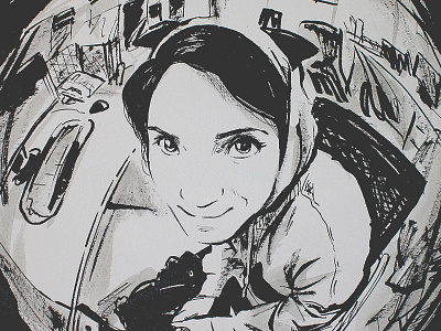 Adriana black and white chica eyefish girl ink office panoramico