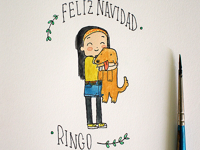 Ringo Merry Christmas acuarela dog doodle draw feliz girl hug love navidad sweet tiny watercolors