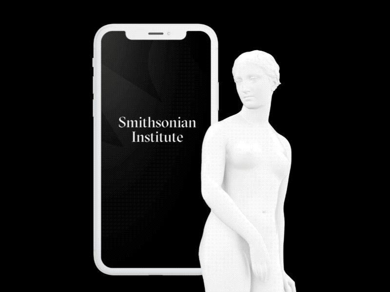Smithsonian App Interaction Design 2020 trends 3d blackandwhite brutalism dark theme interaction design made with adobe xd mobile mobile ui mobile web motion motion design museum sketch smithsonian statue ui design xd