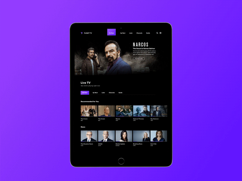 TV on Demand iPad Experience 3d animation black dark theme design camera gradient interaction design ipad made with principle made with sketch movie movies netflix on demand photoshop principle sketch transition tv tv app