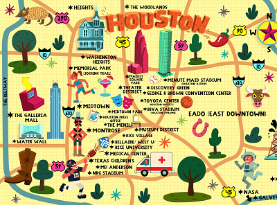 Map of Houston design digital humor humorous illustration joe rocco kids map whimsical