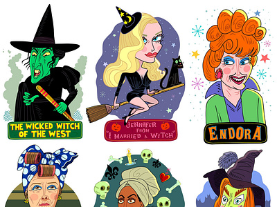 Famous Witches - Gift Wrap Pattern design digital giftwrap halloween humor humorous illustration joe rocco kids logo pattern textile ui whimsical witches