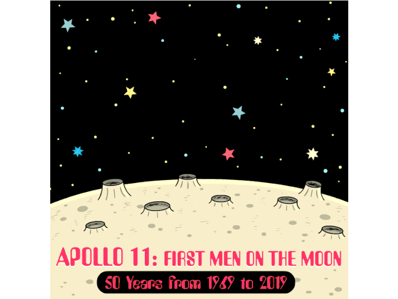 Apollo 11 Anniversary - Animated Gif animated apollo design digital gif humor humorous illustration joe rocco kids logo science space ui whimsical